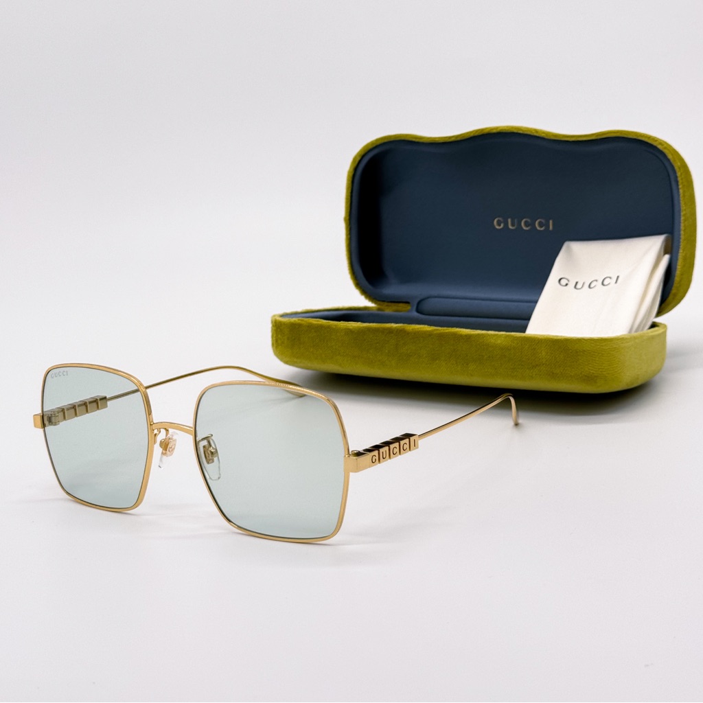 New Gucci Gg1434s 003 Square Gold Green Women Sunglasses Gucci